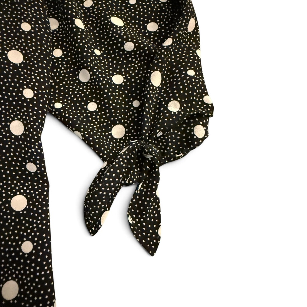 Talbots Classic Womens 2X Black Polka Dot 3/4 Tie Sleeve Keyhole Neck Blouse - Picture 6 of 11